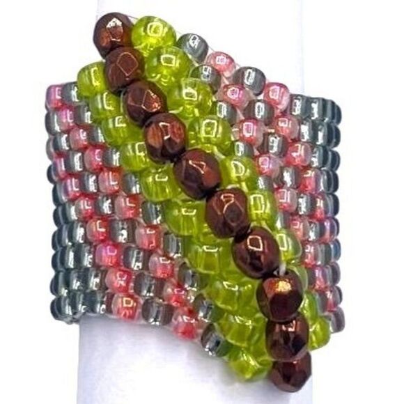 Silver with Yellow and Bronze Crystal Cellini Spiral Statement Ring Size 6 - Picture 1 of 6